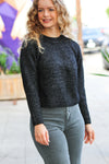 Explore More Collection - Black Mélange Round Neck Knit Sweater