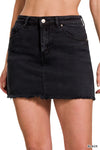 Justine - A Mini Skirt with Frayed Hem with Front Pockets Zipper Front & Belt Loops