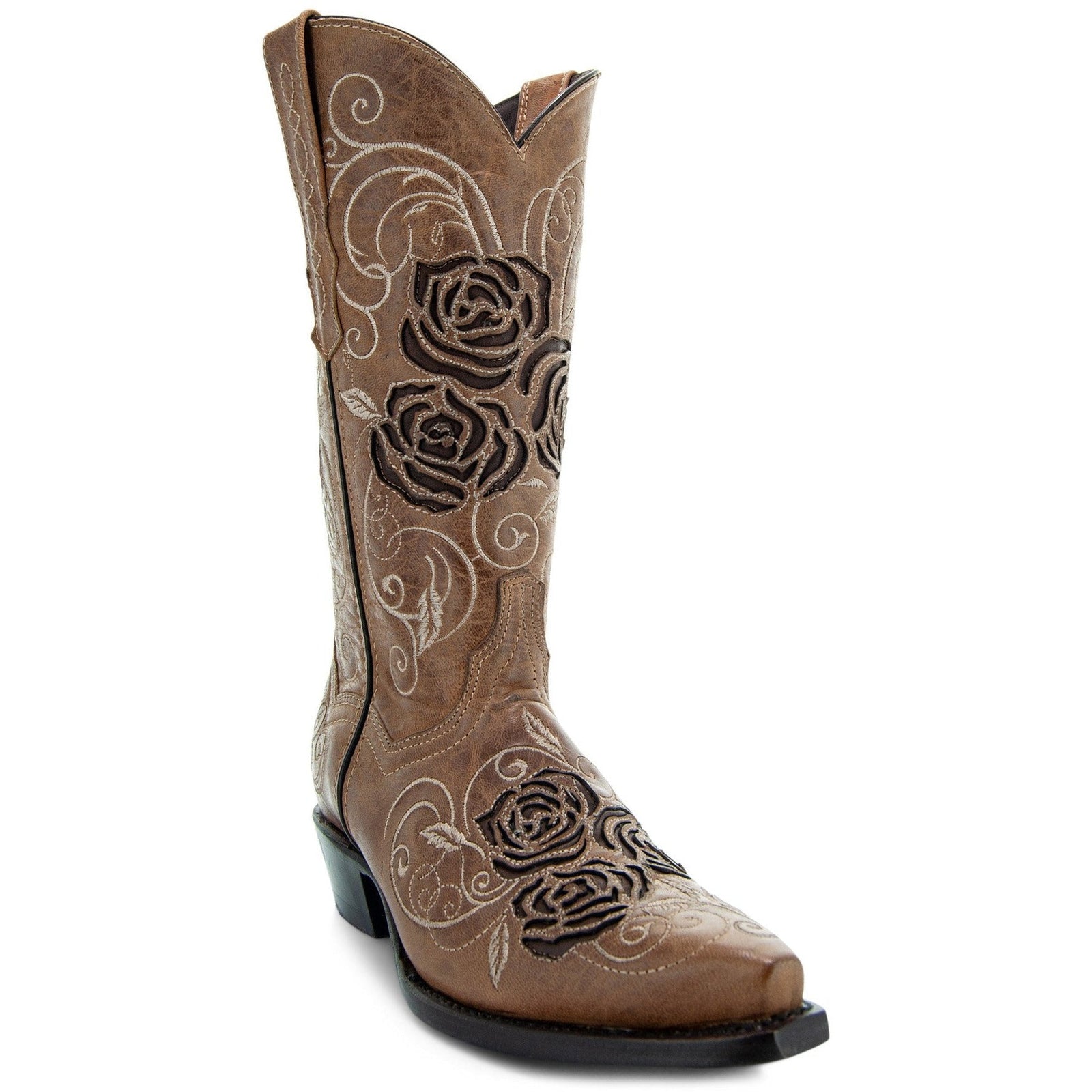 Explore More Collection - Tan Rose Inlayed Women's Cowgirl Boots (M50032)