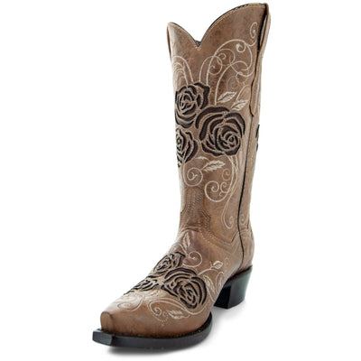 Explore More Collection - Tan Rose Inlayed Women's Cowgirl Boots (M50032)