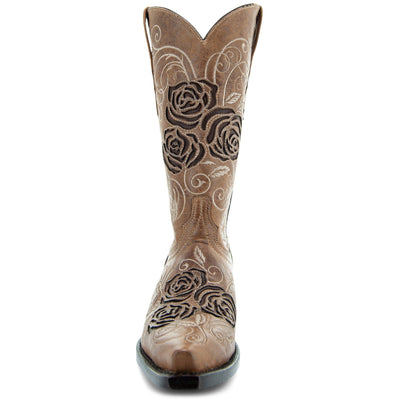 Explore More Collection - Tan Rose Inlayed Women's Cowgirl Boots (M50032)
