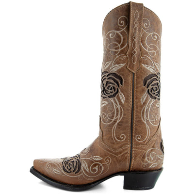 Explore More Collection - Tan Rose Inlayed Women's Cowgirl Boots (M50032)