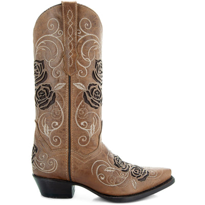 Explore More Collection - Tan Rose Inlayed Women's Cowgirl Boots (M50032)