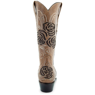 Explore More Collection - Tan Rose Inlayed Women's Cowgirl Boots (M50032)