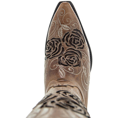 Explore More Collection - Tan Rose Inlayed Women's Cowgirl Boots (M50032)