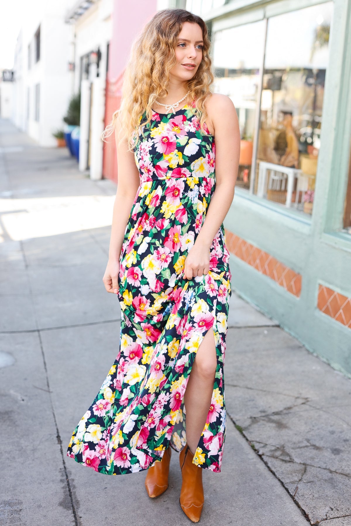 Explore More Collection - Easy Living Navy Floral Sleeveless Maxi Dress