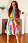 Explore More Collection - Eyes On You Multicolor Abstract Print Smocked Ruffle Sleeve Dress