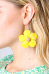 Explore More Collection -Canary Handwoven Straw Flower Dangle Earrings