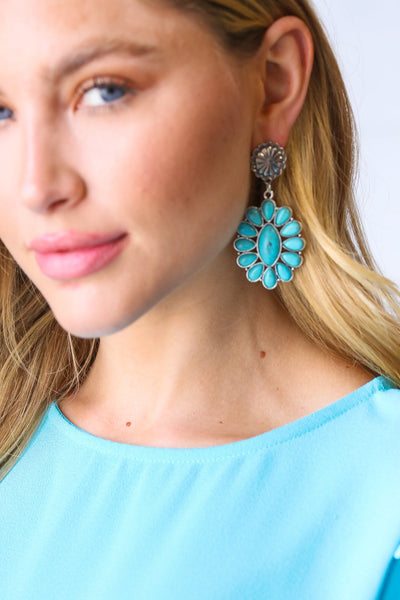Explore More Collection - Vintage Style Turquoise Stone Floral Drop Earrings