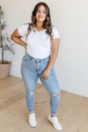Explore More Collection - Eloise Mid Rise Control Top Distressed Skinny Jeans