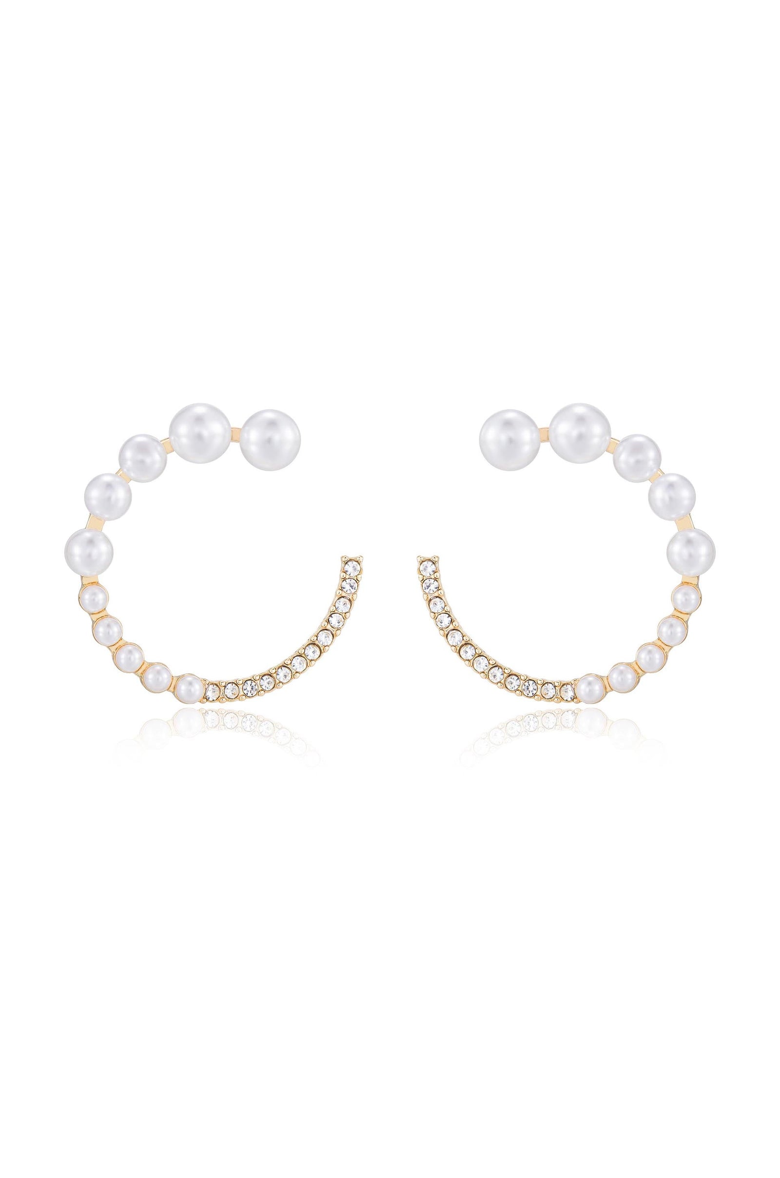Explore More Collection - Chic Pearl And Crystal Open Circle Earrings