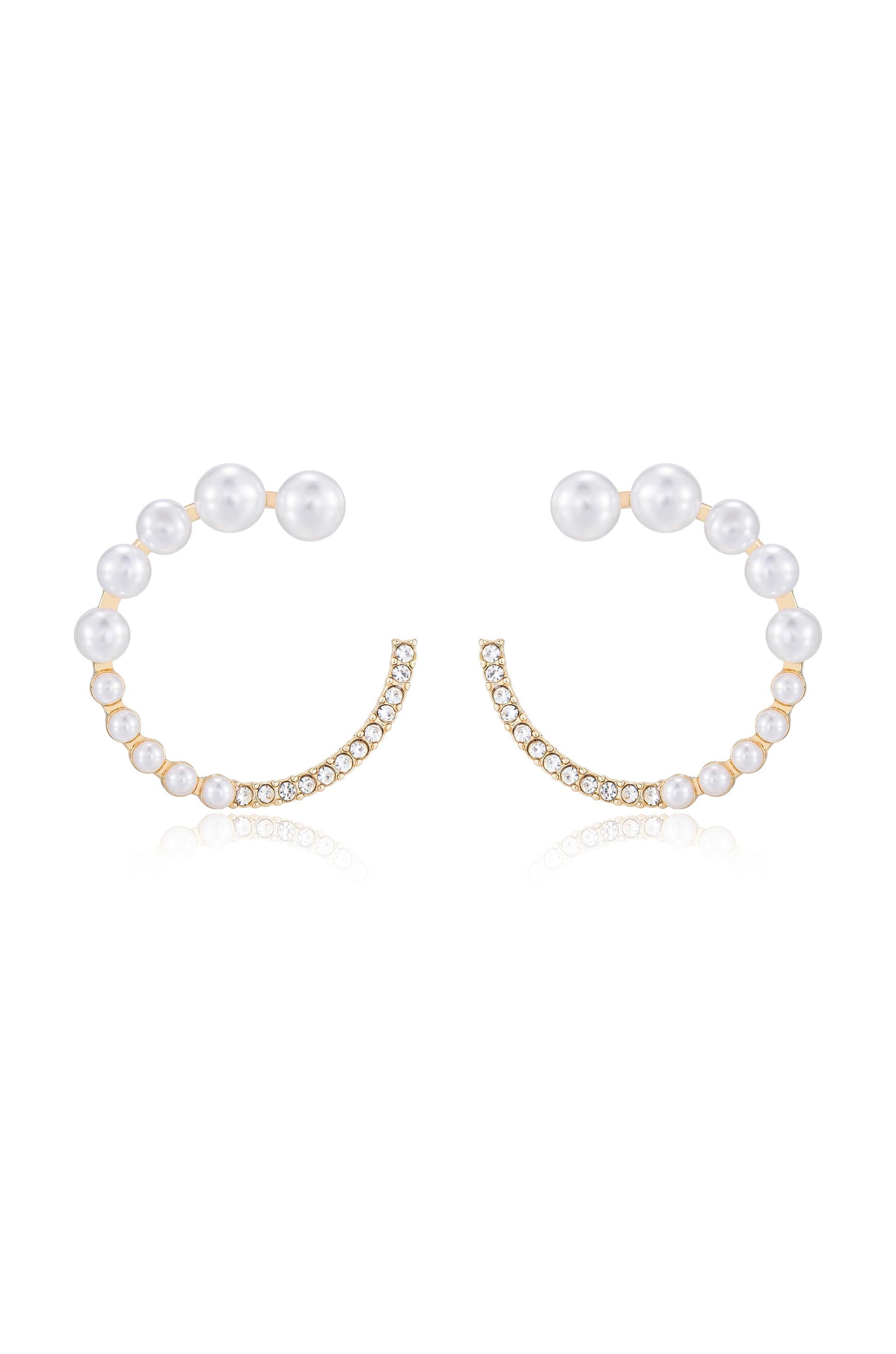 Explore More Collection - Chic Pearl And Crystal Open Circle Earrings