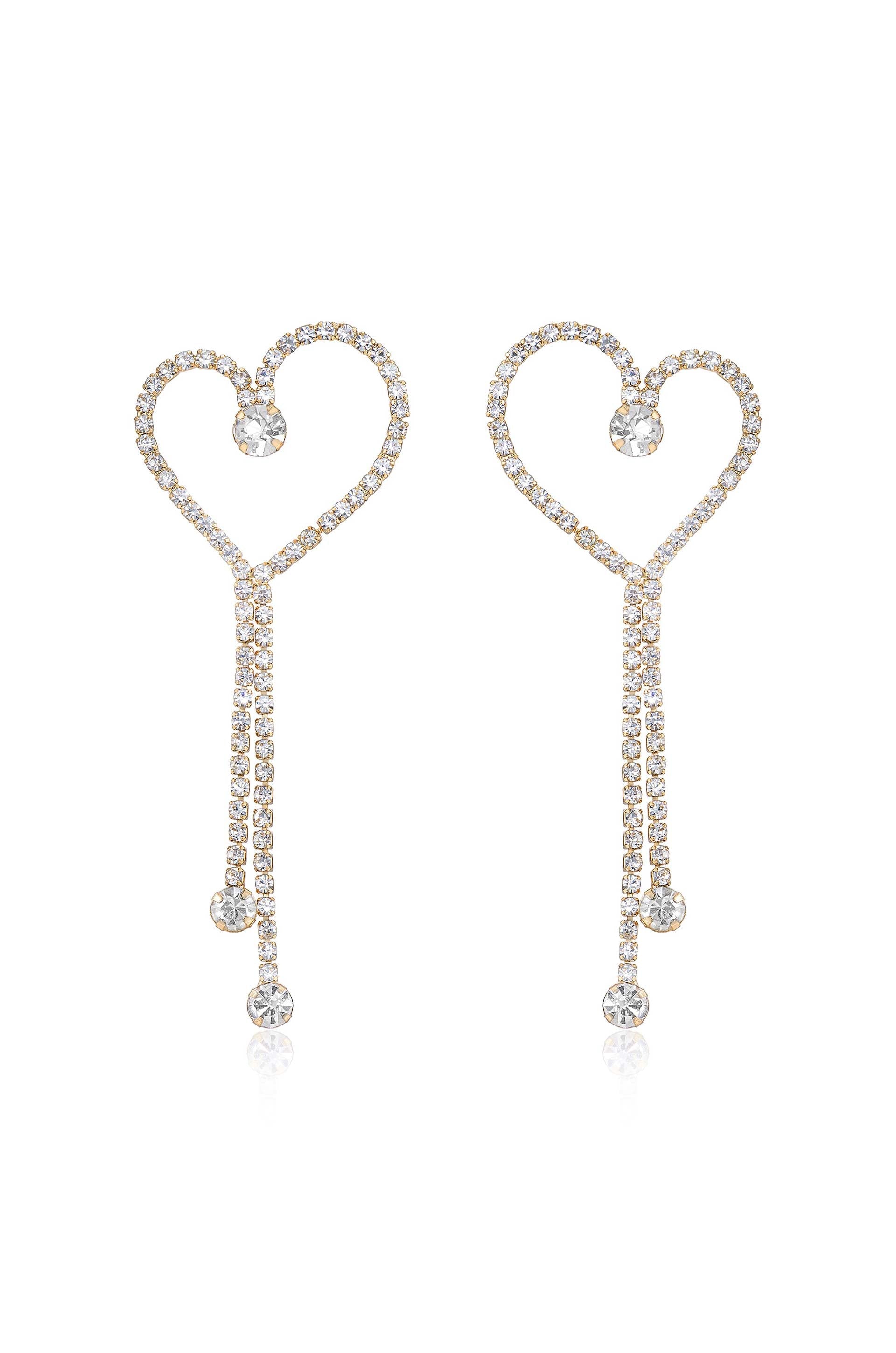 Explore More Collection - Crystal Heart Linear Drop Earrings