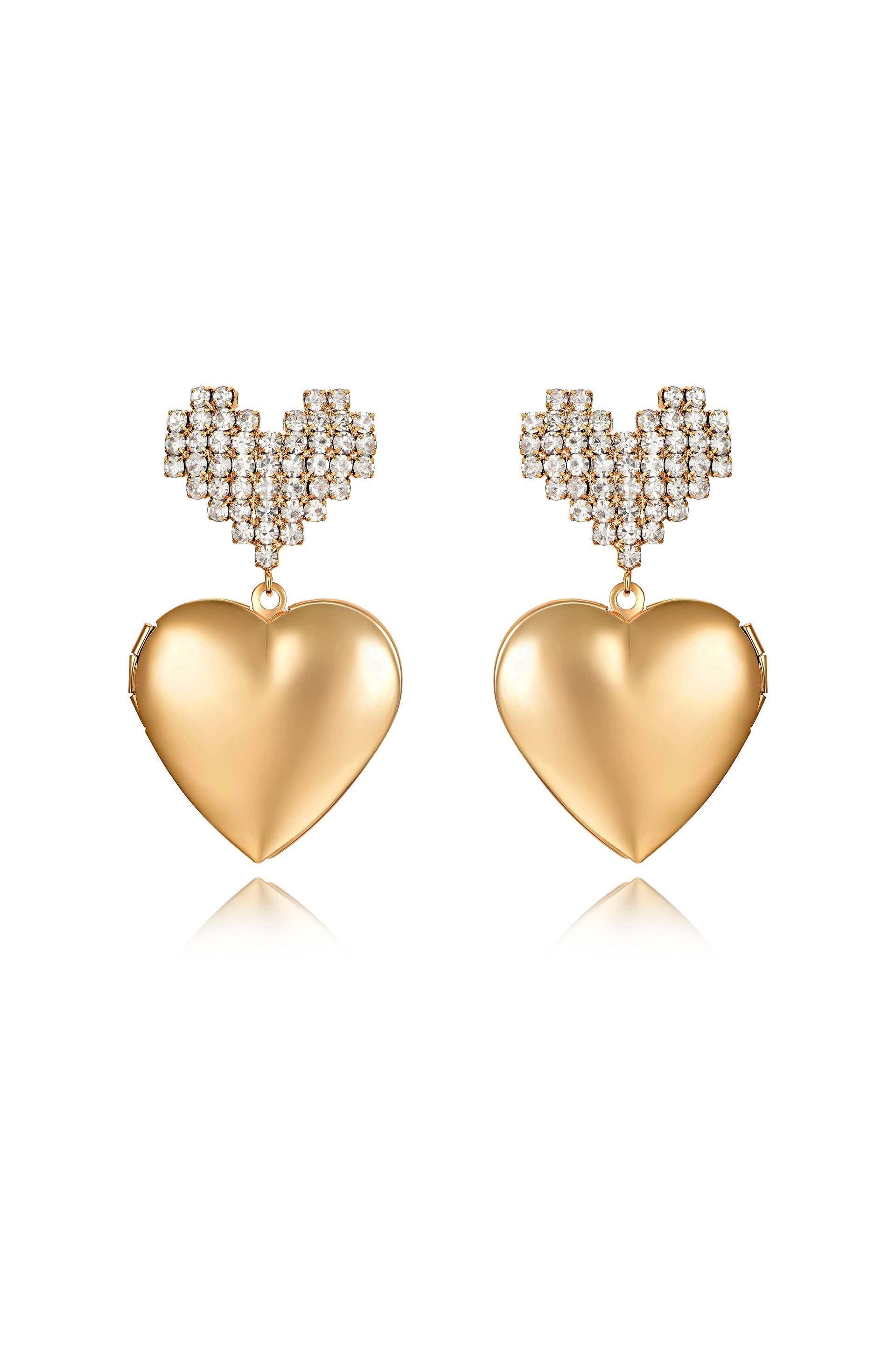 Explore More Collection - Digital Love Crystal Heart Dangle Earrings