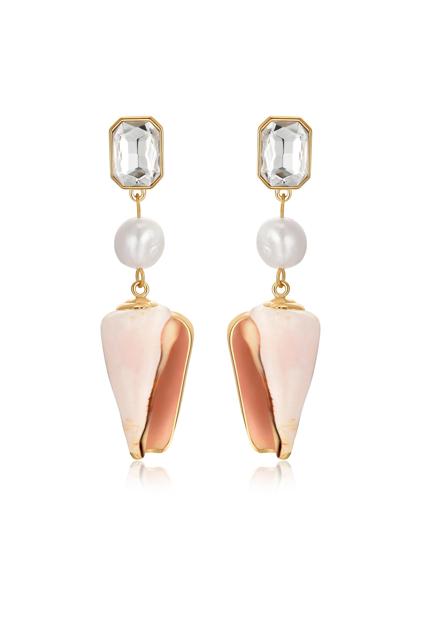 Explore More Collection - Golden Rimmed Shell Dangle Earrings