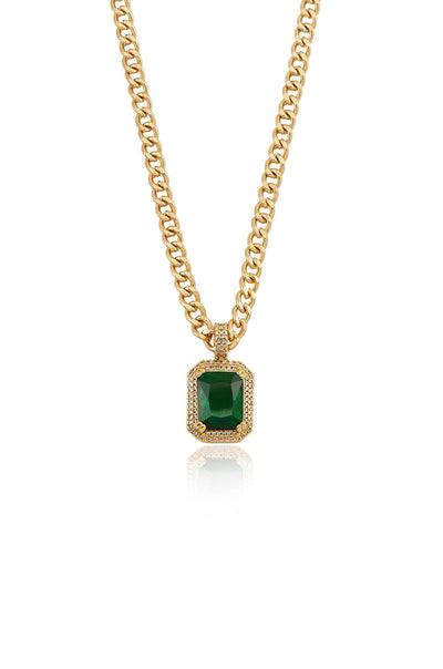 Explore More Collection - Emerald Stone Pendant Link Necklace