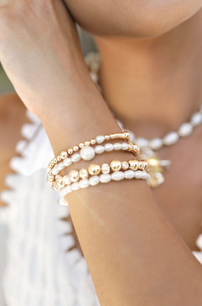 Explore More Collection - Freshwater Pearl Party Stack Bracelet Set