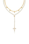 Explore More Collection - Pearl Cross Drop Lariat Necklace Set