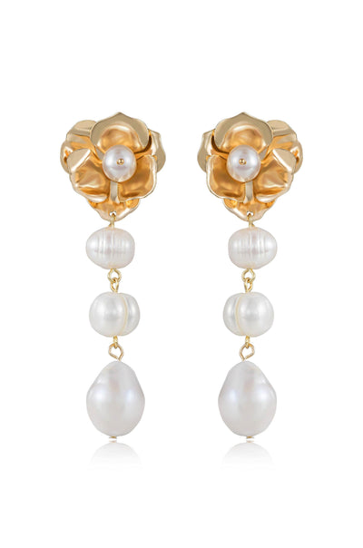 Explore More Collection - Golden Petals and Graduating Freshwater Pearl Earrings