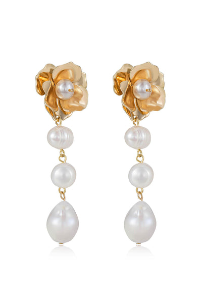 Explore More Collection - Golden Petals and Graduating Freshwater Pearl Earrings