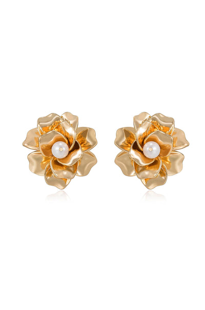 Explore More Collection - Golden Petals and Pearl Stud Earrings