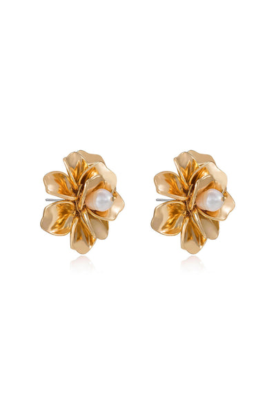 Explore More Collection - Golden Petals and Pearl Stud Earrings