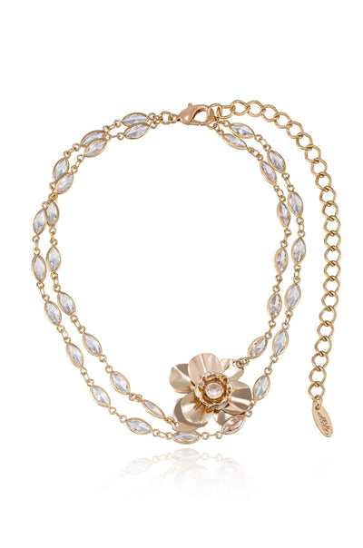 Explore More Collection - Bezel Crystal Layered Flower Necklace