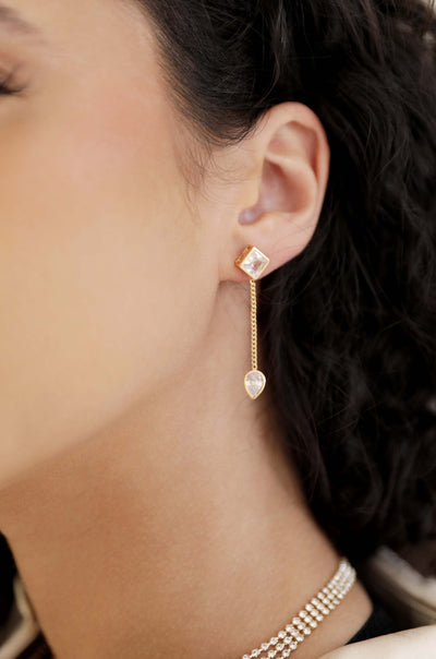 Explore More Collection - Bezel Crystal Shapes Drop Earrings