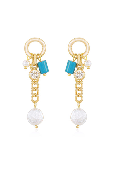 Explore More Collection - Pearl, Turquoise, and Crystal Charm Dangle Earrings