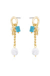 Explore More Collection - Pearl, Turquoise, and Crystal Charm Dangle Earrings