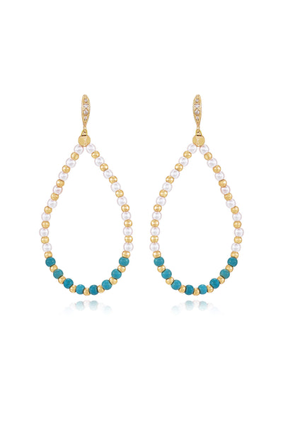 Explore More Collection - Turquoise and Pearl Teardrop Drop Earrings