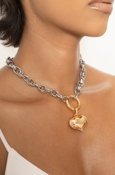 Explore More Collection - Locked in Love Mixed Metal Heart Necklace