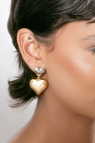 Explore More Collection - Dangling Mixed Metal Heart Earrings