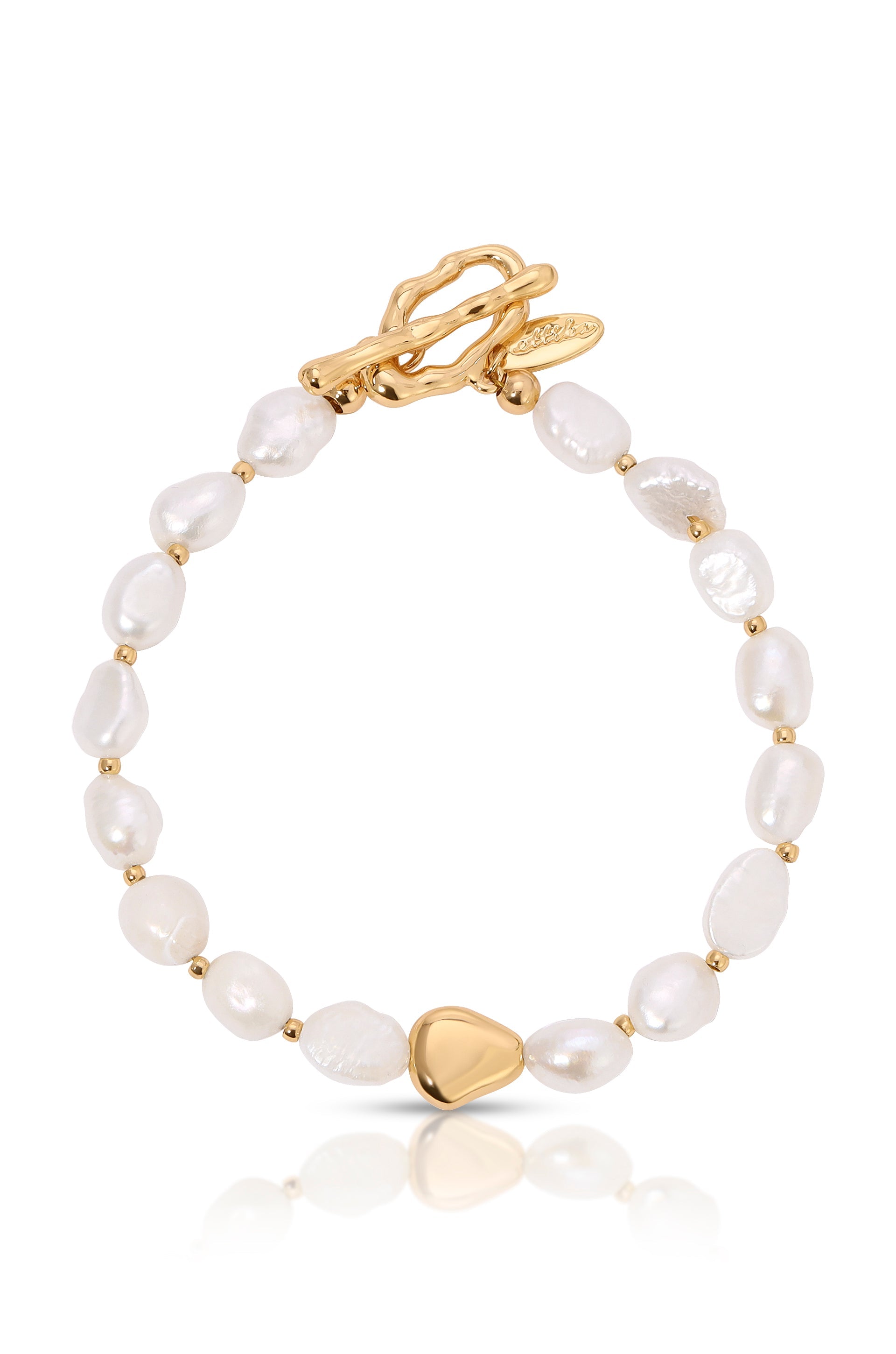 Explore More Collection - Freshwater Pearl and Gold Nugget Toggle Bracelet