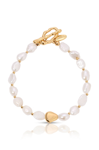 Explore More Collection - Freshwater Pearl and Gold Nugget Toggle Bracelet