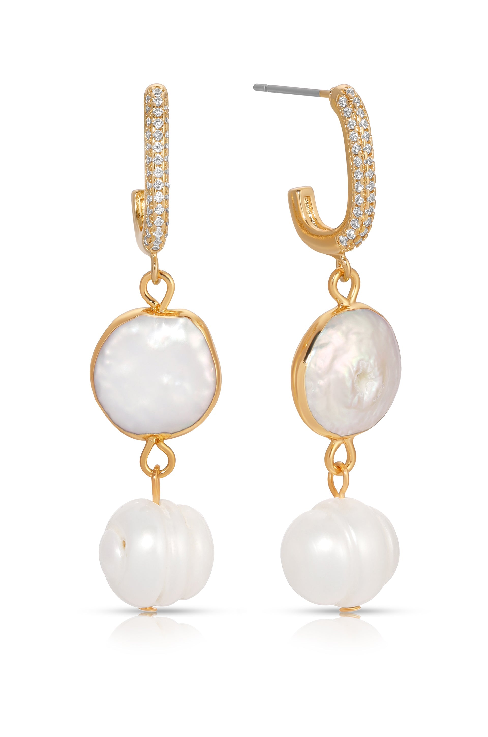 Explore More Collection - Dangling Freshwater Pearl Huggie Hoop Earrings