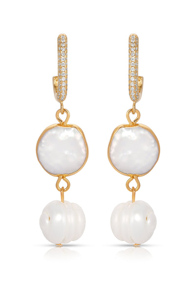 Explore More Collection - Dangling Freshwater Pearl Huggie Hoop Earrings