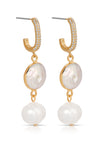 Explore More Collection - Dangling Freshwater Pearl Huggie Hoop Earrings