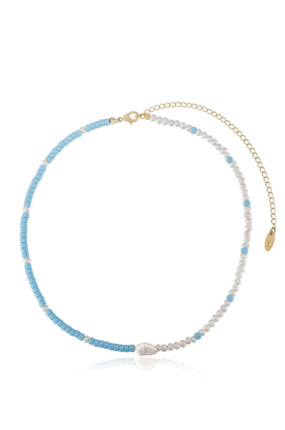 Explore More Collection - Beach Day Turquoise and Pearl Strand Necklace