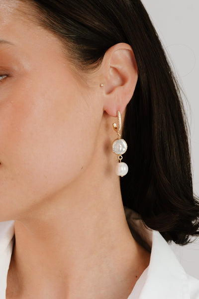 Explore More Collection - Dangling Freshwater Pearl Huggie Hoop Earrings