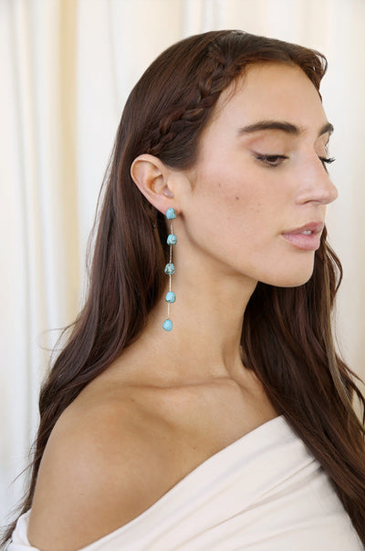 Explore More Collection - Dripping Turquoise Delicate Drop Earrings