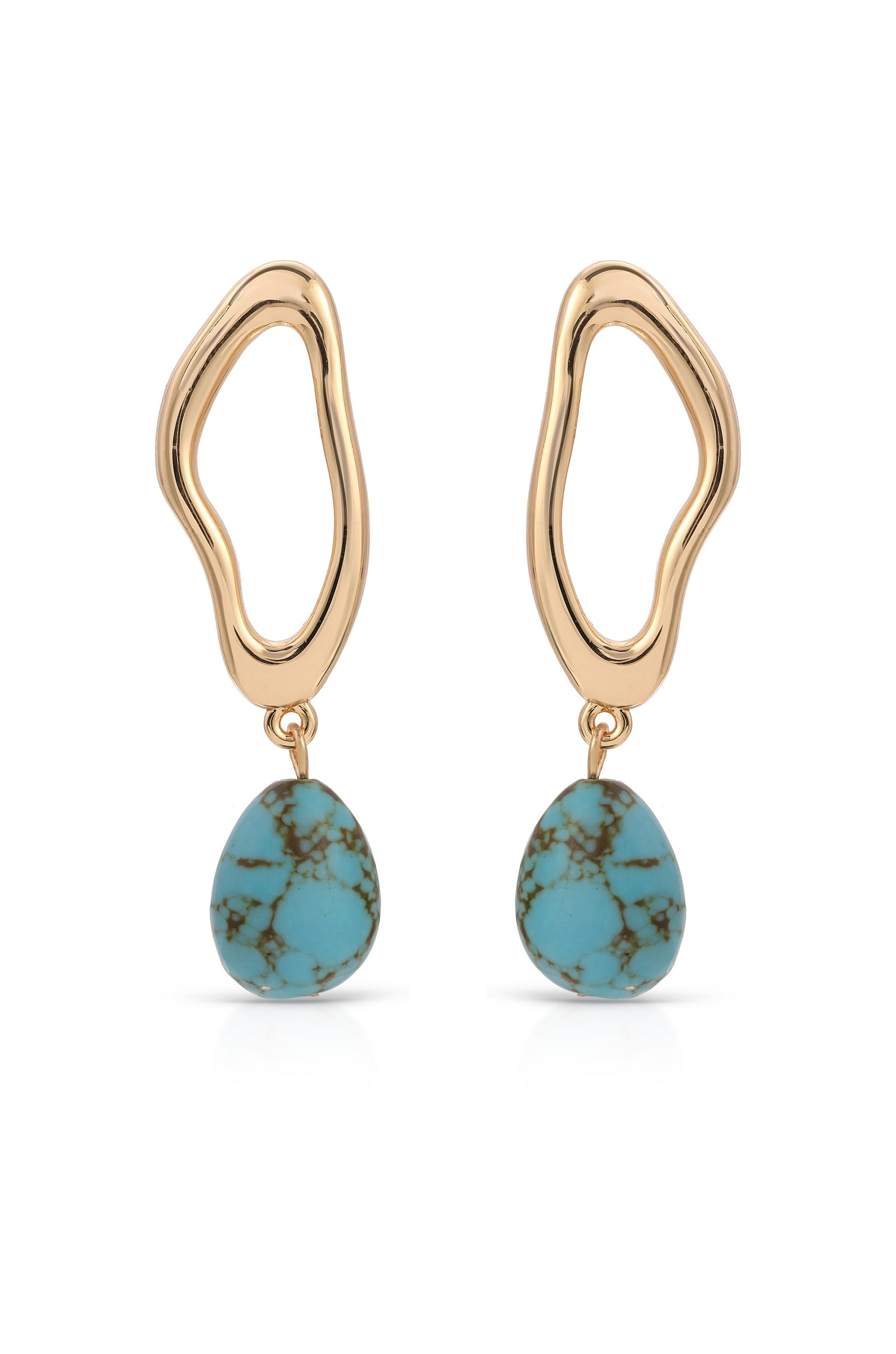 Explore More Collection - Open Circle Turquoise Dangle Earrings