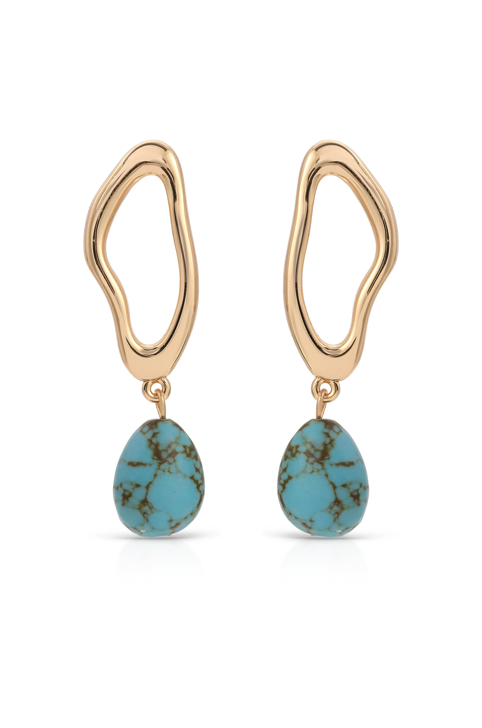 Explore More Collection - Open Circle Turquoise Dangle Earrings