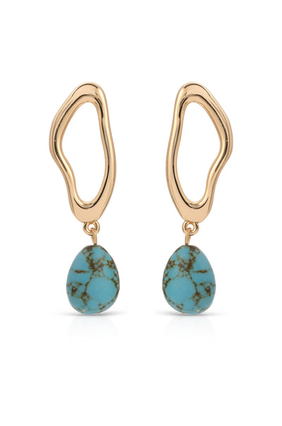 Explore More Collection - Open Circle Turquoise Dangle Earrings