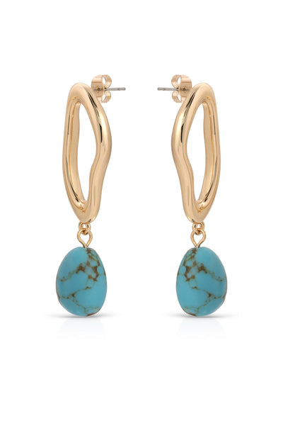 Explore More Collection - Open Circle Turquoise Dangle Earrings