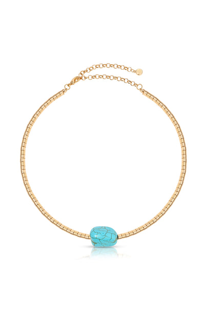 Explore More Collection - Gold Beaded Turquoise Nugget Necklace