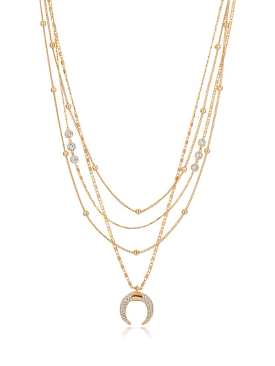 Explore More Collection - Layered Gold Chain & Crescent Horn Necklace