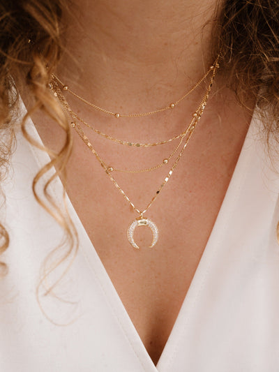 Explore More Collection - Layered Gold Chain & Crescent Horn Necklace