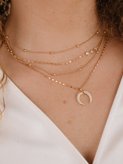 Explore More Collection - Layered Gold Chain & Crescent Horn Necklace