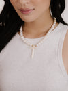 Explore More Collection - Organic Pearl Cross Necklace